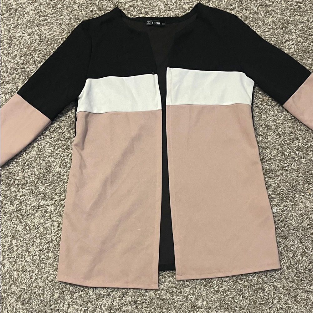 SHEIN Black, White, and blush Pink Open Cardigan color lock